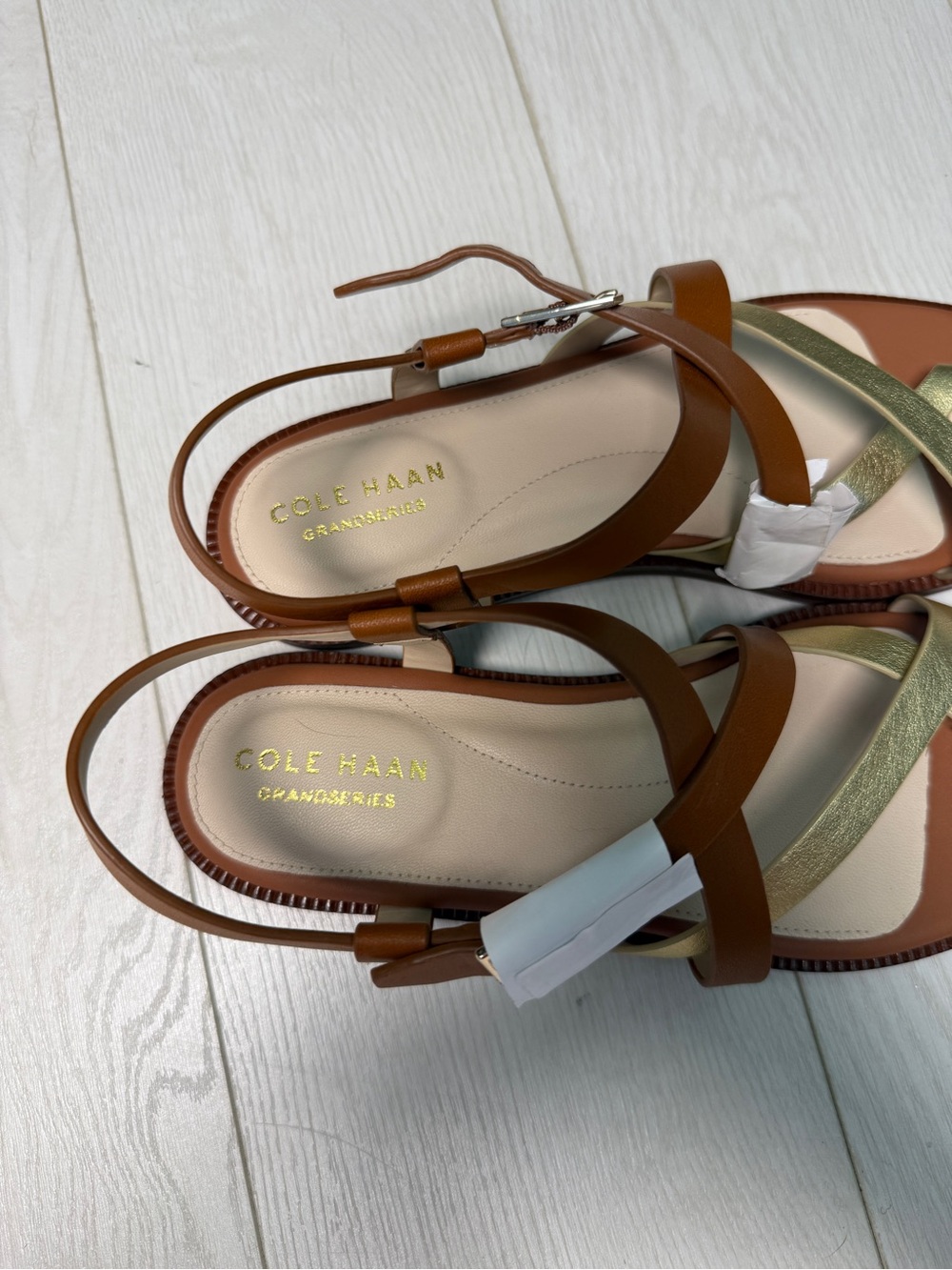 NWB Cole Haan Brown and Gold Strappy Leather Sandals - Picture 3 of 5